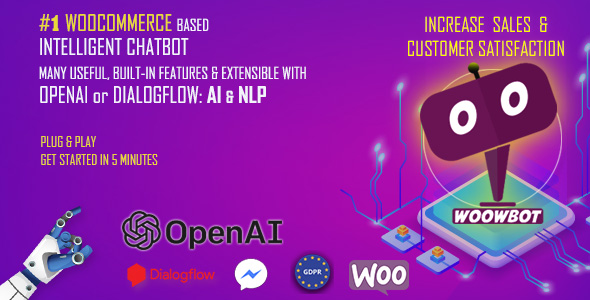 WoowBot is a Plug n’ play WooCommerce Shopping ChatBot WordPress plugin that can help Increase your store Sales perceptibly. Shoppers can converse fluidly with the ChatBot - thanks to its integration with Google’s Natural Language Processing (AI and NLP) through Dialogflow