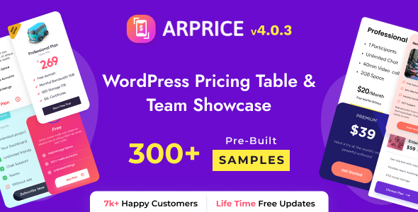 With the ARPrice WordPress pricing table