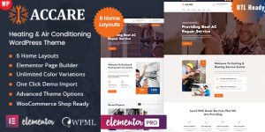 Accare WordPress Theme for Heating & Air Conditioning Accare WordPress Theme for Heating & Air Conditioning with predefined web elements which helps you to build your own site. Accare WordPress Theme is very easy to customize and it has a lot of features and very strong admin panel for any…