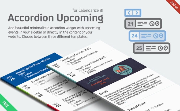 Transform your WordPress event listings with Accordion Upcoming Events for Calendarize it! Sleek design