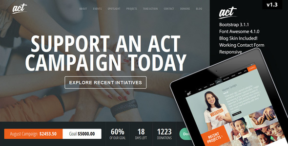 Nonprofit Charity WordPress Theme - Act Act is a Retina Display Ready Multipurpose Nonprofit Charity WordPress Theme built with HTML5 & CSS3. It is perfect for nonprofit website that you can use it for any professional company or any small groups