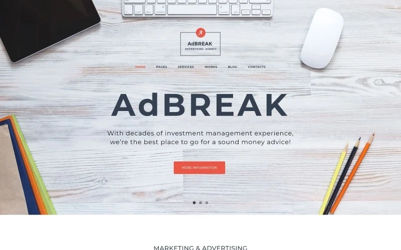 AdBreak is a modern and minimalist advertising agency WordPress theme with a touch of flat design. It's a great foundation to build upon both for young startup companies that specialize in digital marketing