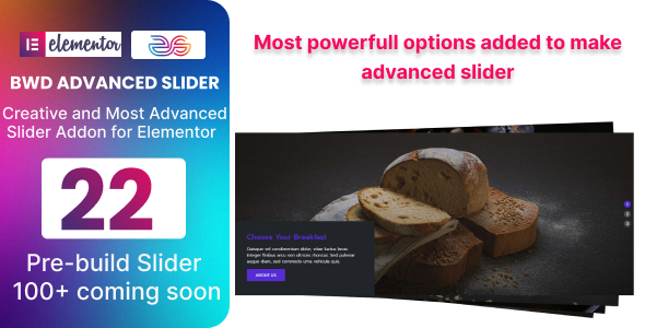 “BWD Advanced Slider” is a lightweight Elementor base WordPress plugin to add an attractive and Advanced Slider to your website without any coding knowledge. There are 22 unique pre-build sliders that look awesome. For Kind information