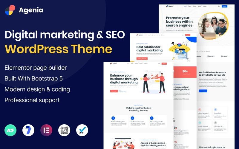 Agenia is a premium WordPress landing theme designed for Digital marketing