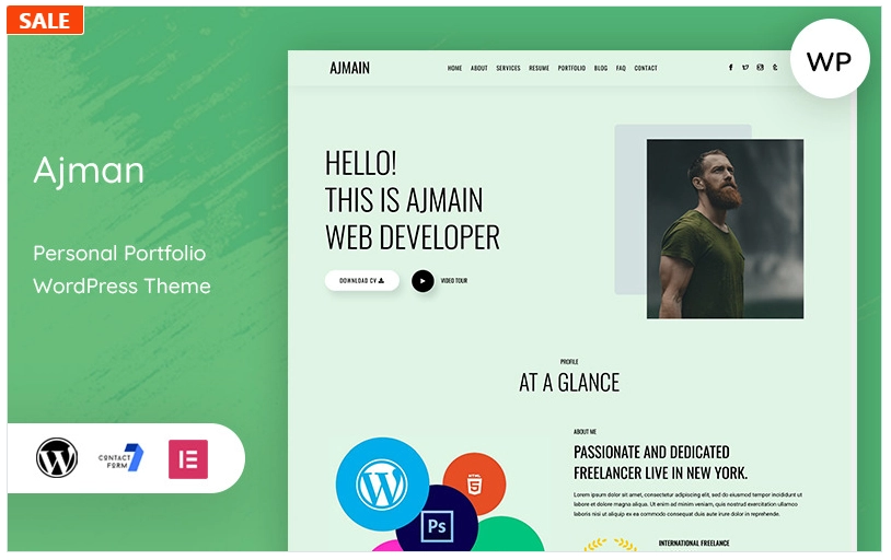 Elevate your online presence with the Ajman Personal Portfolio WordPress Theme! Featuring Elementor's powerful drag-and-drop builder