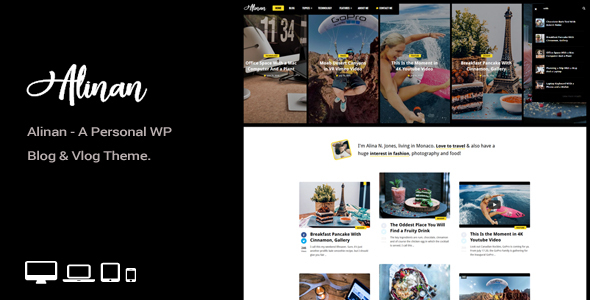 Alinan WP is a stylish and modern WordPress theme designed for personal blogs and vlogs. It offers a range of features to help bloggers and vloggers create a unique and engaging online presence. The theme is highly customizable