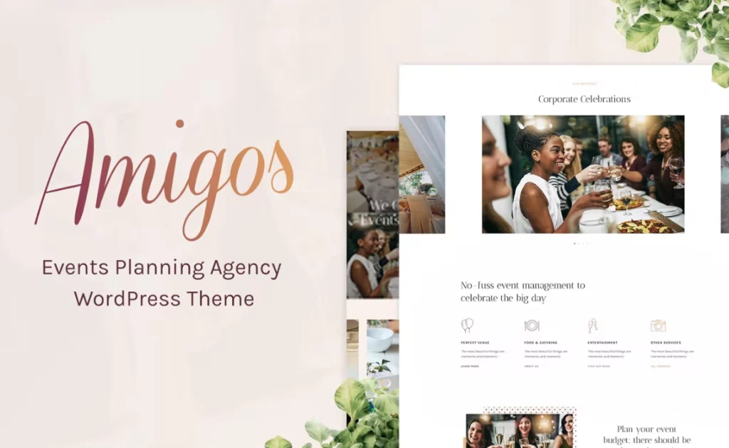 WORDPRESS 5.X  GUTENBERG READY Amigos is a modern and creative WordPress Theme for Events Management Companies and Agencies. It can be used for any type of Events like Weddings