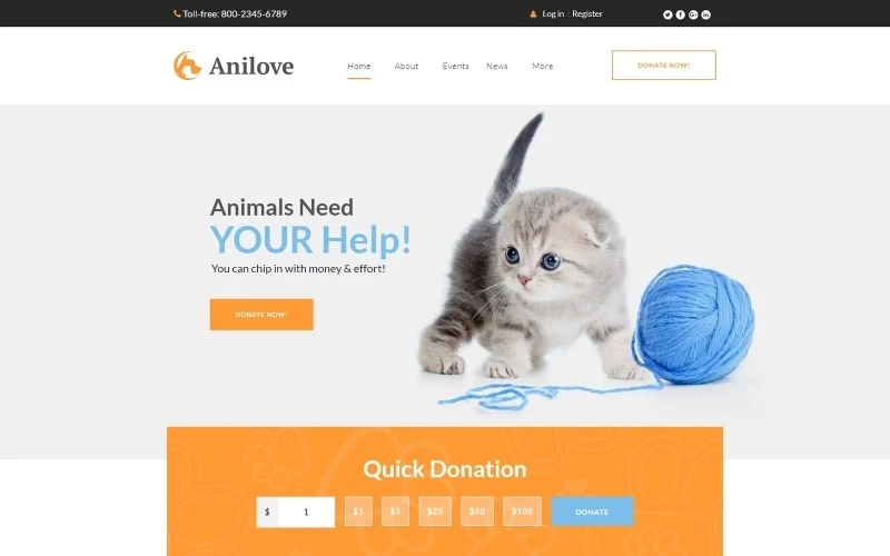 This particular Animal Shelter WordPress Template will completely do the job for animals and pets websites. The template's simple page layout is professionally built to provide the perfect buyer experience to your customers. Social sharing options