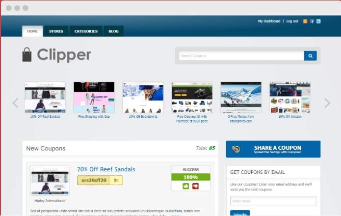 The Clipper Theme is a great Coupon Management Theme for WordPress that allows you to generate income on your website from coupon affiliate programs.