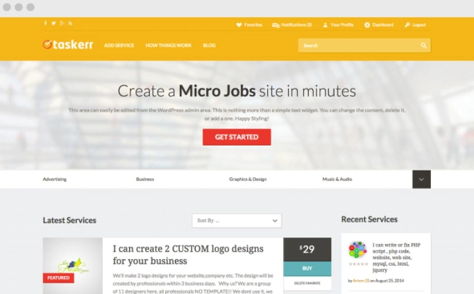 Taskerr is an ideal theme for setting up a micro jobs market platform like Fiverr.