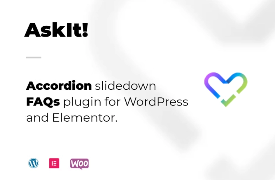 AskIt is a beautifully simple Frequently Asked Questions plugin for WordPress and Elementor. Utilising categories