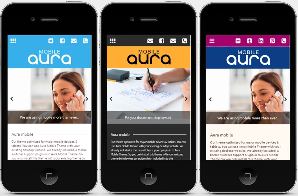 AURA Mobile Theme  is created with full customizable  theme  system. While coding this template we try to give you better  mobile  experience. Aura have perfect  mobile blog  system with post format support. Also custom portfolio