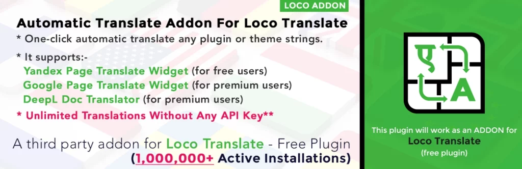 Loco Translate plugin addon to automatic translate plugins and themes translatable string with one click in any language.