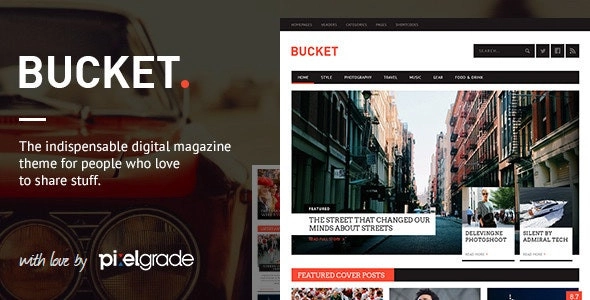 BUCKET is an indispensable Magazine Style WordPress Theme aimed at providing you with an easy-to-use tool to share your discoveries and showcase the latest findings. Whether you’re looking to share the latest cool things out there