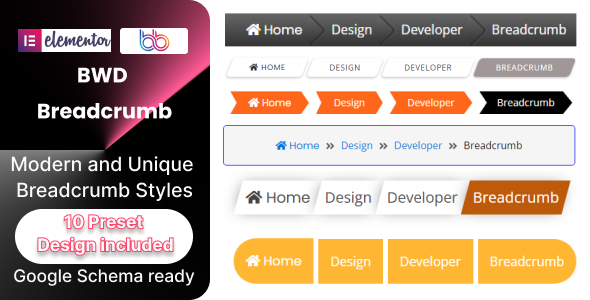 “BWD Breadcrumb” is a lightweight Elementor base WordPress plugin to add an attractive breadcrumb to your website without any coding knowledge. There are 10 unique preset breadcrumb designs that look awesome. For Kind information