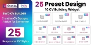 Create stunning CVs on your WordPress site with BWD CV Builder for Elementor. Choose from 25 designs and 10 widgets