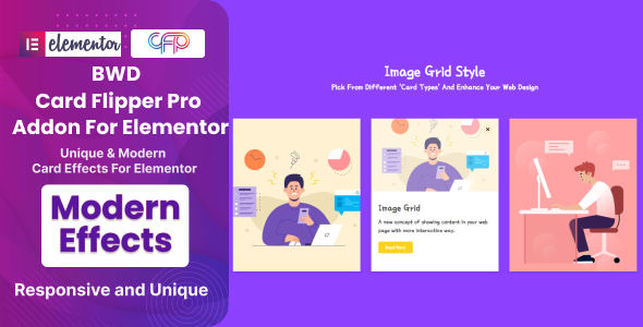 Transform your Elementor website with the BWD Card Flipper Pro Addon. Effortlessly create captivating card flip animations