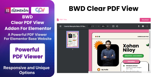 Effortlessly manage and display PDFs on your site with the BWD Clear PDF View Addon for Elementor. Elevate your WordPress experience with seamless PDF embedding.