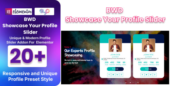 Showcase your profile in style with BWD Showcase Your Profile Slider Addon for Elementor. Create stunning