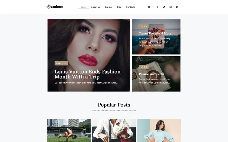 BamBom is a great solution for creating a blog with a convenience interface and an attractive design. Your blog will become more popular and look stylish thanks to BamBom theme. You will show posts by categories