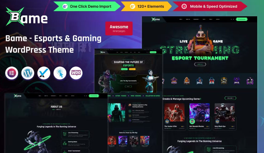 Elevate your gaming site with Bame - the ultimate eSports and Gaming WordPress Theme! Featuring stunning visuals