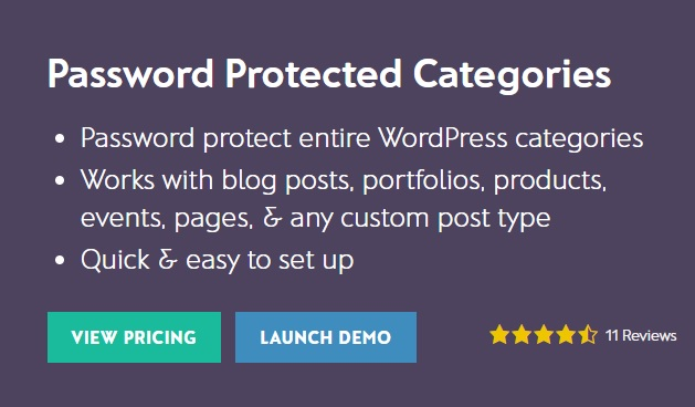 WordPress Password Protected Categories makes it easy to protect any type of category on your website. Create a hidden area while leaving the rest of your site public.