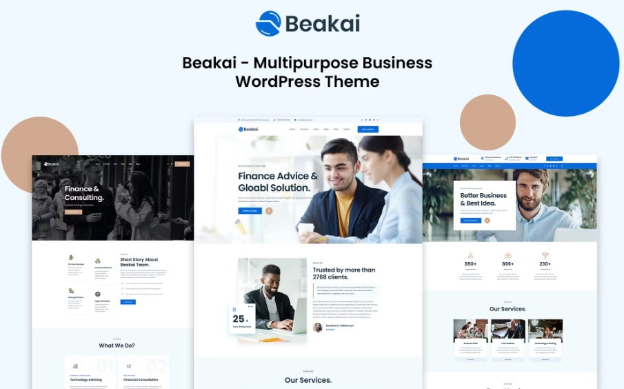 Beakai – Business and Financial Institution WordPress Theme suitable for corporate website like Consultioial Advisor