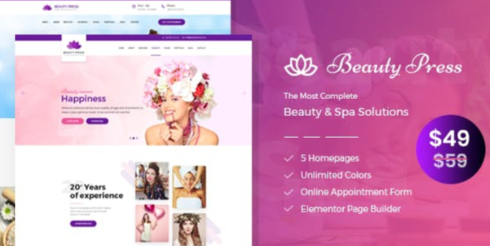 BeautyPress – Wellness Beauty Spa Salon WordPress theme is a clean responsive WordPress theme specially built for Beauty