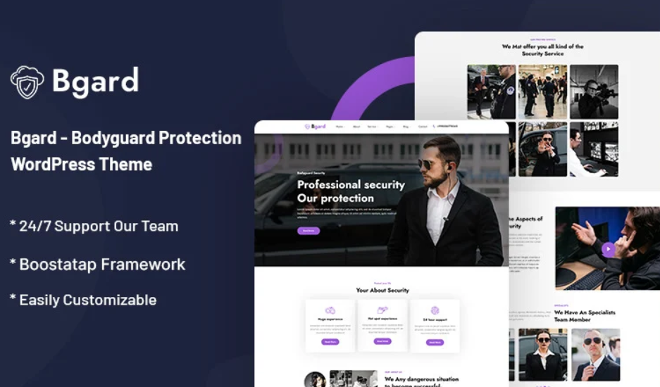 Discover Bgard - the ultimate Bodyguard Protection WordPress Theme! With its sleek design