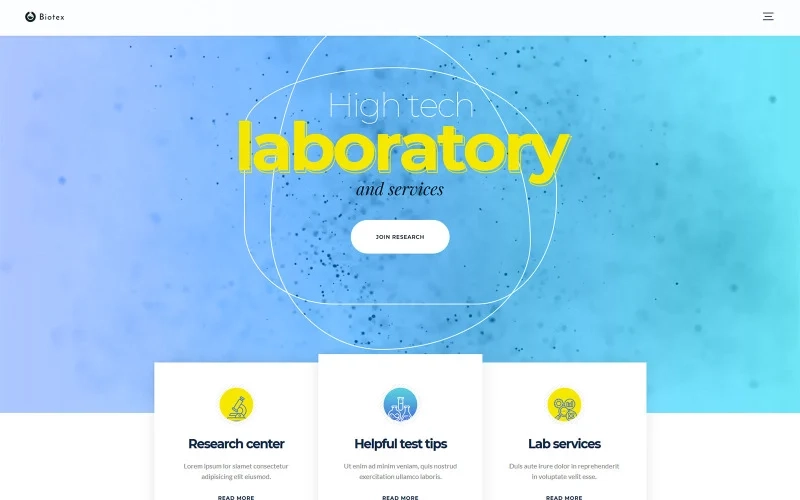 Biotex is a modern WordPress theme designed for a scientific organization like a medical laboratory