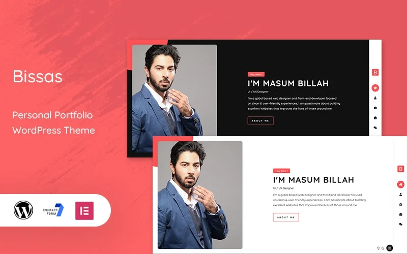 Bissas Personal Portfolio WordPress Theme with a Modern Style Design perfect for all type of Creative field like Freelancer