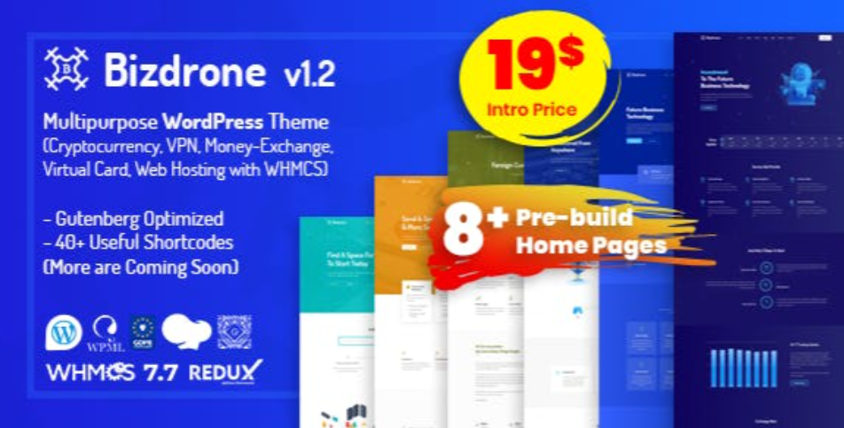 Bizdrone Theme WordPress is a Multipurpose Responsive Cryptocurrency