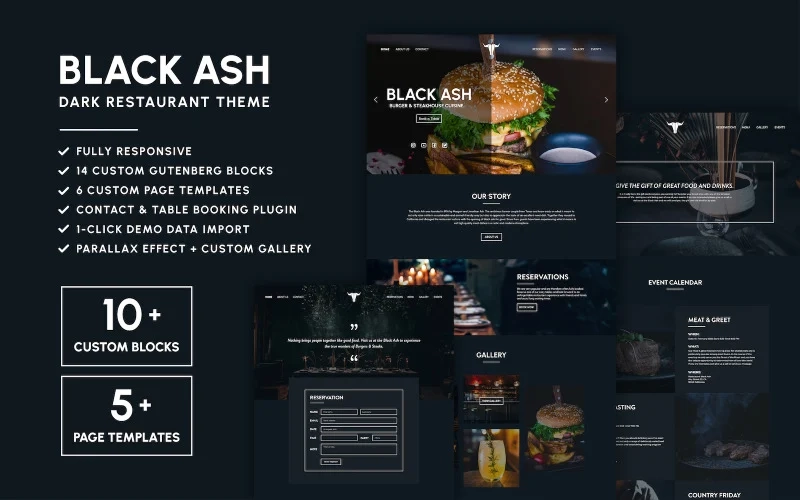 The Black Ash Theme for WordPress is perfect for any restaurant that wants to build a website with elegance and sophistication. Black Ash is a premium dark theme for WordPress that helps you create a striking and elegant website for your restaurant. With 14 ready to use