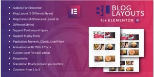 Welcome to Blog Layouts for Elementor. With this awesome plugin you can build your blog layout in 1 minute using Elementor. In this plugin are included 2 elementor widget (Classic and Carousel Layout) with 6 differents blog style.Required  Elementor  installed if you want use this plugin. Because this is an…