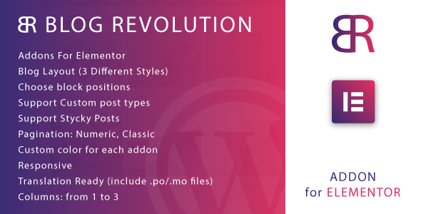 Welcome to Blog Revolution for Elementor. With this awesome plugin you can build your blog layout in 1 minute using elementor. You can choose your block position to create your favorite widget blog layout. This plugin include 1 elementor widget with 3 differents blog style. Features:​ Addons For Elementor Blog…