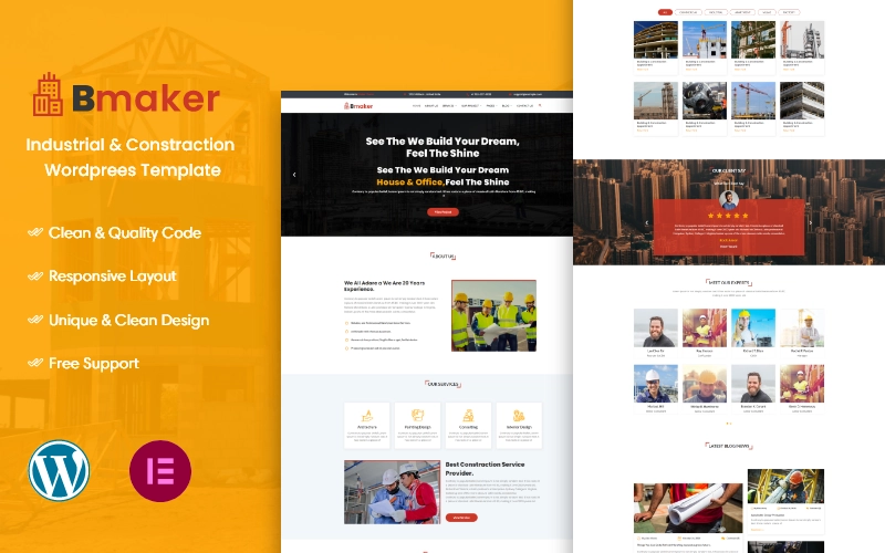 Bmaker is a construction business WordPress theme. It's a very clear and professional construction business theme. Any type of user can use this theme easily.