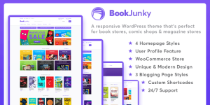 Looking to create an awesome online bookstore? Meet BookJunky – WooCommerce Book Store for WordPress! This versatile WordPress theme is perfect for bookshop owners