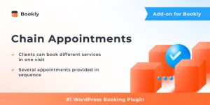 Bookly Chain Appointments add-on lets your clients book several services for a single visit with the Chain Appointments add-on. The clients will be able to choose multiple services from different service providers at the first step of the booking process. This plugin is an add-on that requires the Bookly PRO…