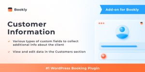 Important: This plugin is an add-on that requires the Bookly PRO installed and activated. View Bookly PRO page at Codecanyon. Customer Information add-on allows you to create multiple types of custom fields and get more info related to your clients. These fields will appear at the Details step in a…