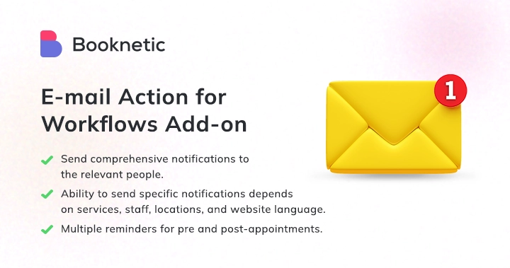 Automate email notifications and enhance your WordPress booking system with Booknetic. Keep customers and staff informed effortlessly—try it today!