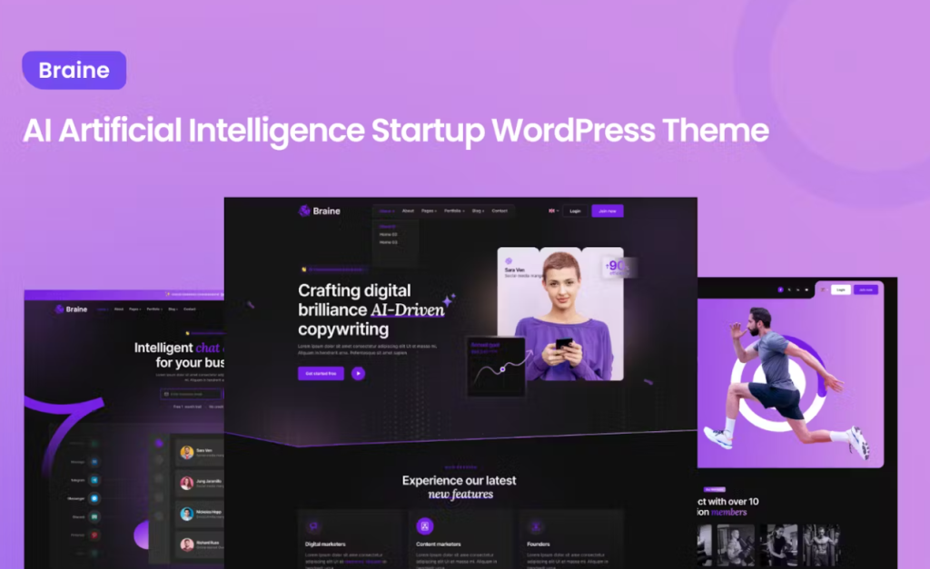 Discover Braine - the ultimate Digital AI Tech Software WordPress Theme! With its sleek design