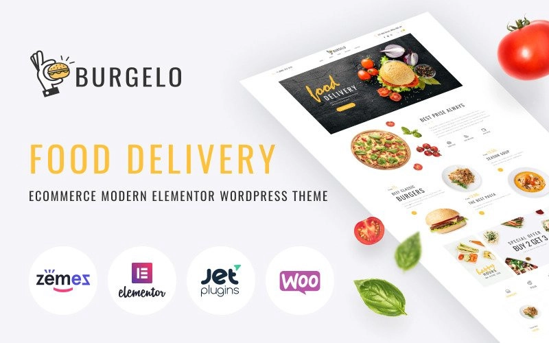 Burgelo theme is a great option if you are going to create an eCommerce website dedicated to a food delivery topic. You will be able to present your delivery services in the brightest way with this theme. There are pre-designed pages