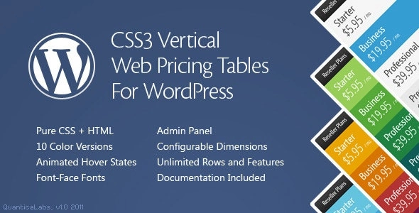 Elevate your WordPress site with CSS3 Vertical Web Pricing Tables! This pure CSS3 plugin features an intuitive admin panel