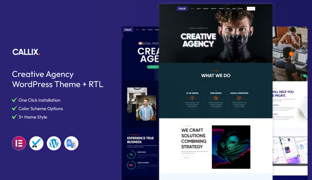 Discover Callix – the ultimate Creative Agency WordPress Theme with RTL support! Featuring stunning designs