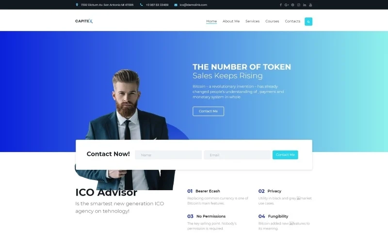 Promote your cryptocurrency business in the most modern way with Capitex ICO Marketing WordPress theme. You will be able to customize the site according to your needs thanks to a multifunctionality of the theme. It is equipped with a powerful Jet plugins bundle