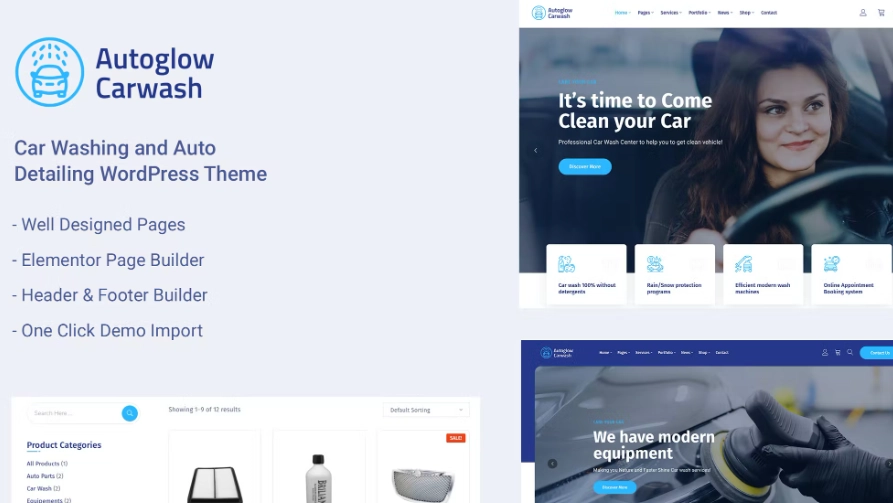 Autoglow car wash service WordPress theme is crafted for car wash