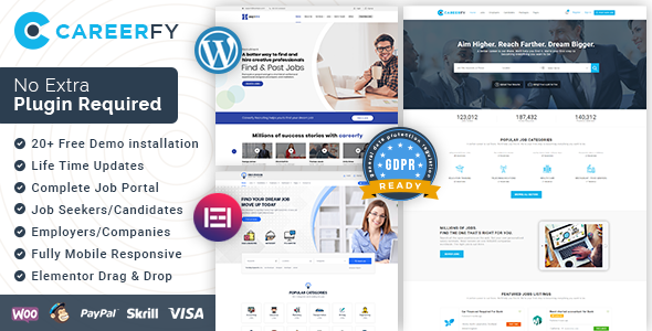 Create a professional job board with Careerfy Job Board WordPress Theme. Fully customizable