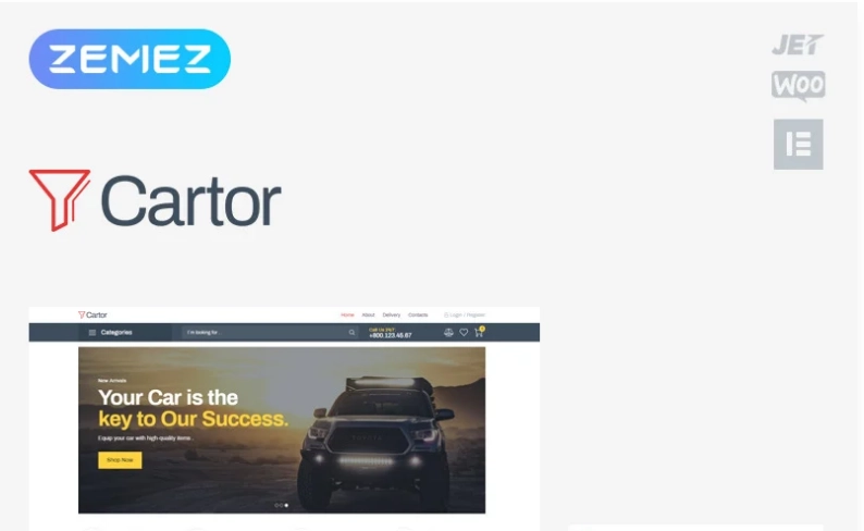 Build a stunning auto accessories store with Cartor! Enjoy customization