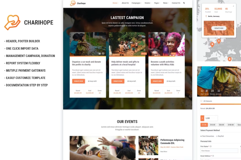 Charihope is a clean WordPress Theme suitable for charity