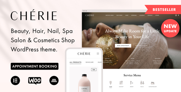 Chérie – Beauty Salon WordPress Theme Let’s talk about Chérie – Beauty Salon WordPress Theme. Perfect for beauty salons